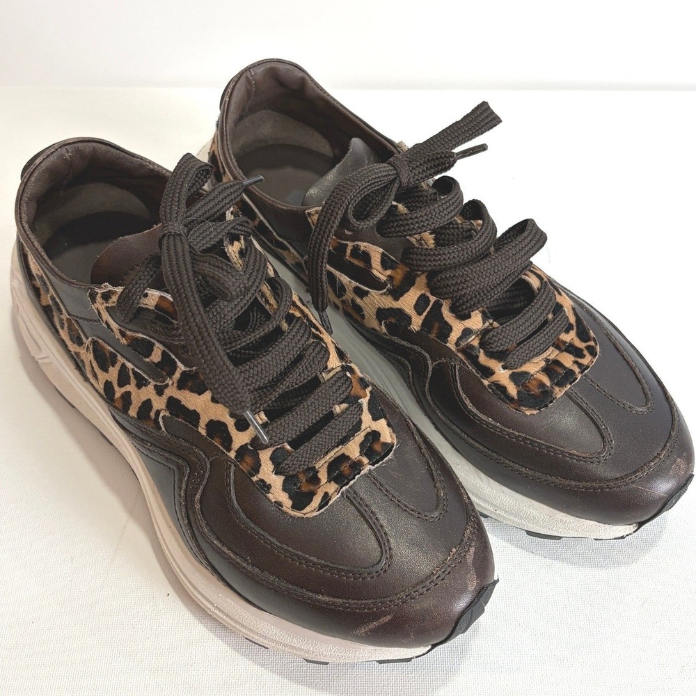 BOEMOS Leather Leopard Sneakers Vibram Sole Made in Italy Womens 37 Pony‎ Hair